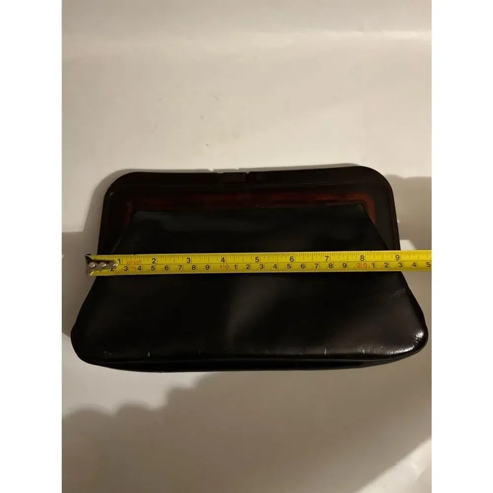 Vintage 70’s Margolm Patent Leather Clutch with Tortoiseshell Frame ~ Black